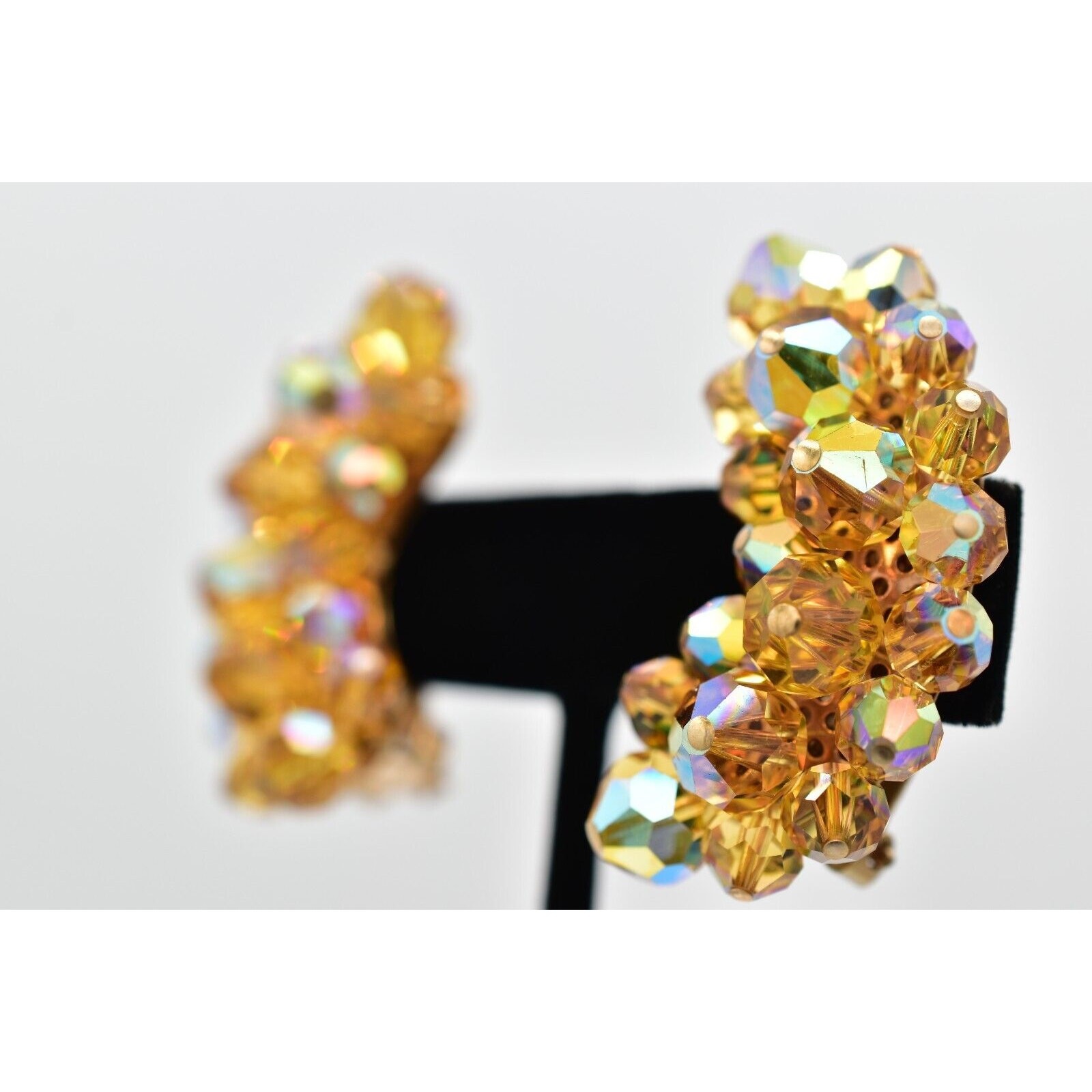 Laguna Vintage Clip On Crystal Earrings Citrine Climber Glam Signed 1950s A24