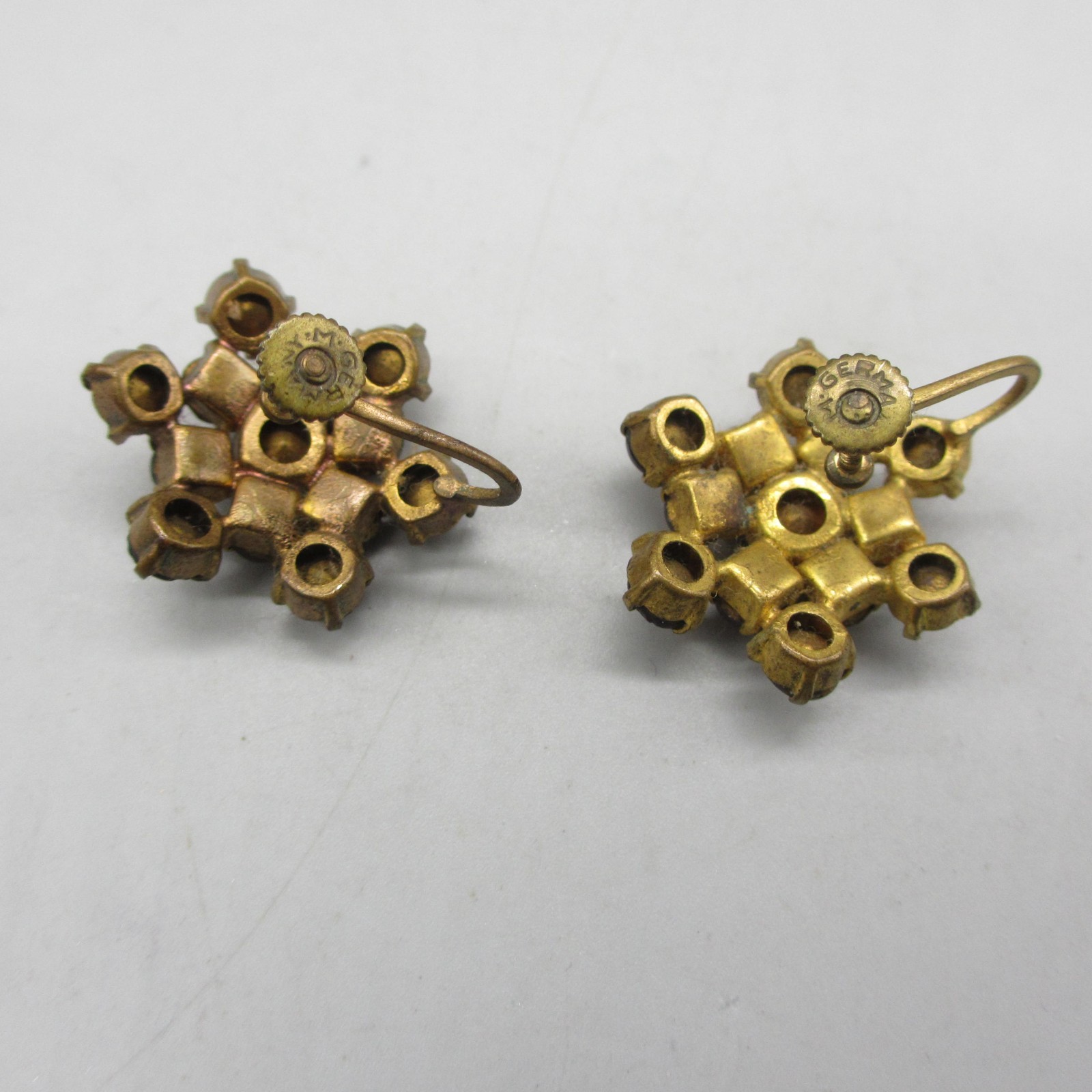 Vintage West Germany Earrings Rhinestone Cluster Purple Screwback