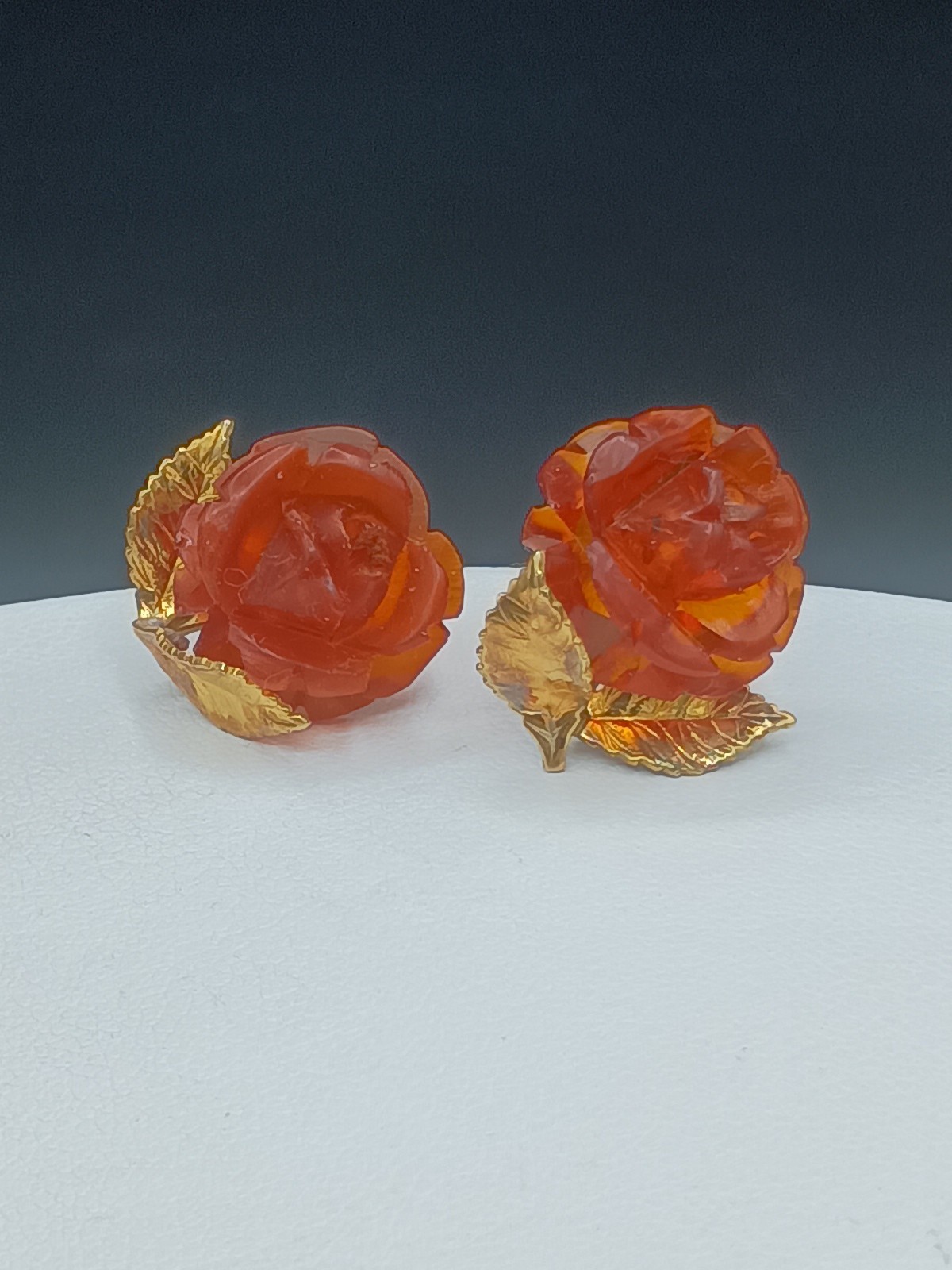 Amber Guild Earrings Stud 1/20 12K GF Gold Filled Rose Carved Amber .75”