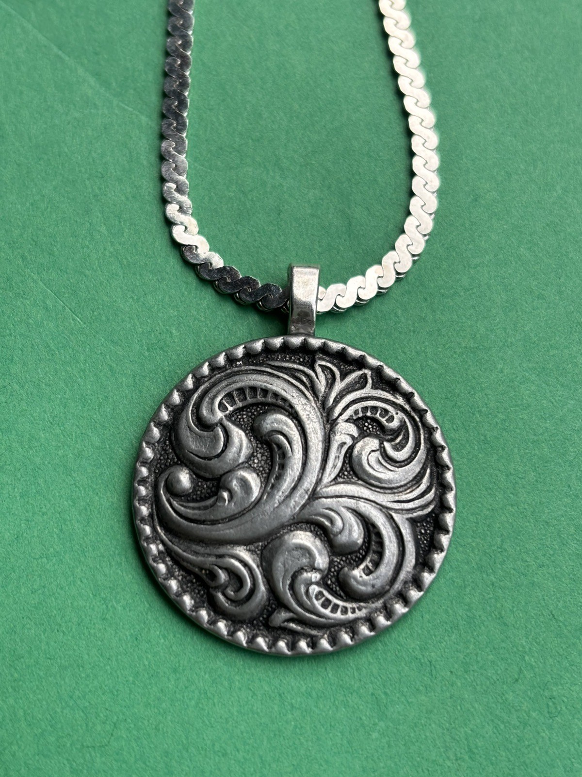 Vintage pewter Button Pendant necklace 🇳🇴 Norwegian! NEW STYLE! 1”