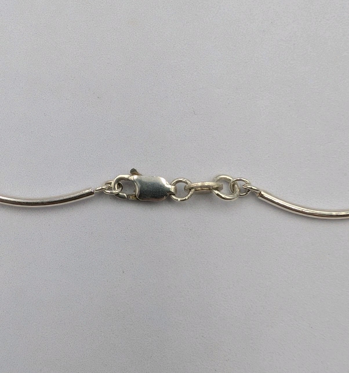 Vtg Sterling Silver Lab Created Gemstones Curved Tube Links 925 Necklace – 17.5″