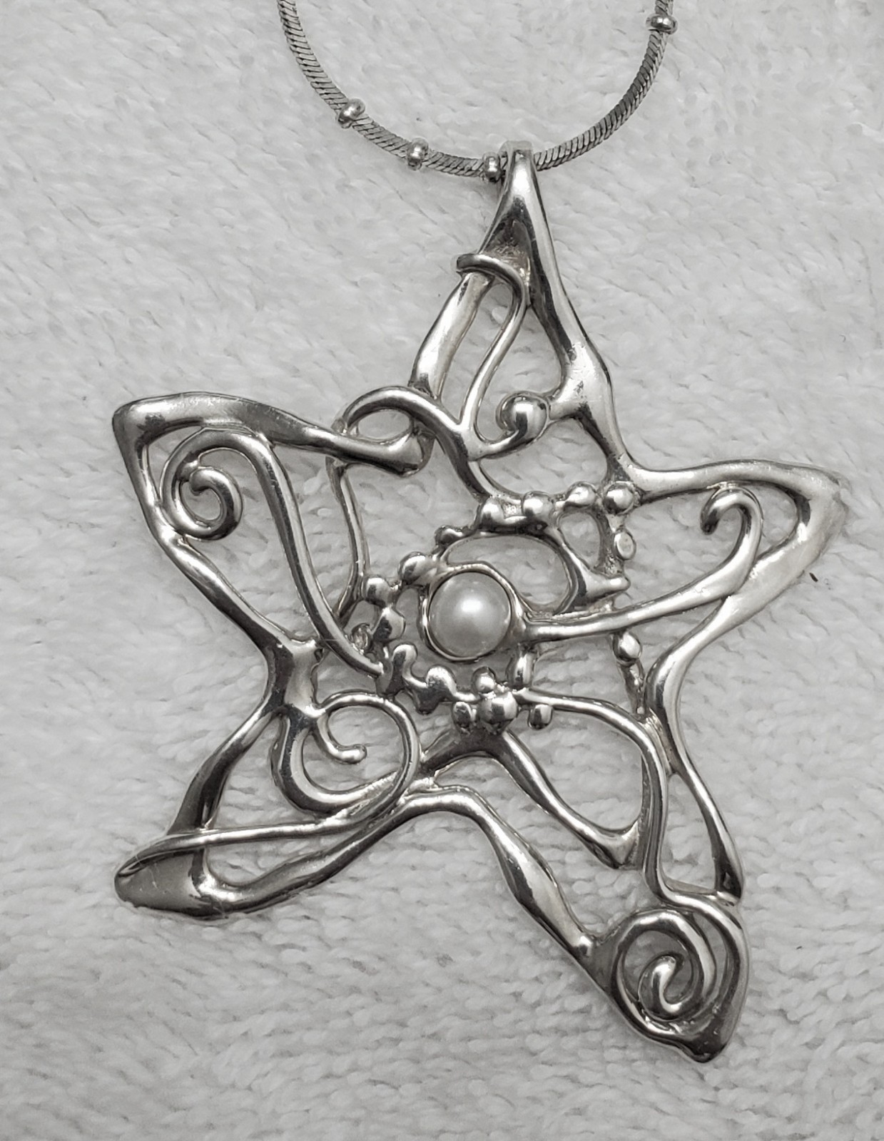 HAGIT GORALI Sterling Vintage Israel Pearl Star Pendant W Chain