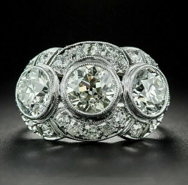 4Ct Art Deco Style Round Lab Created Diamond Anniversary 14k White Gold FN Ring