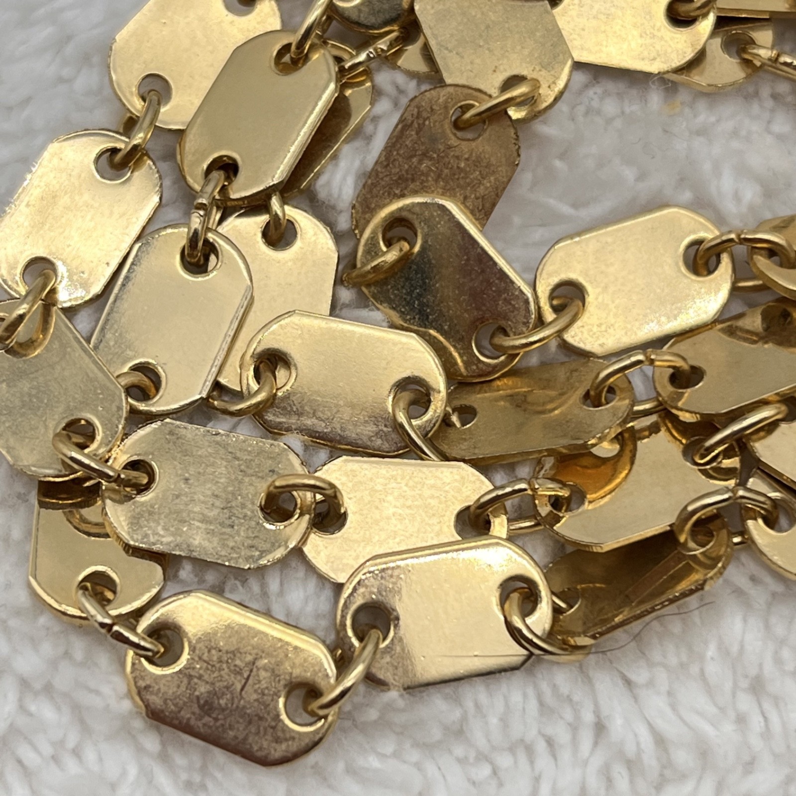 Vintage Dog Tag Link Necklace Gold Tone Flapper Length 48″