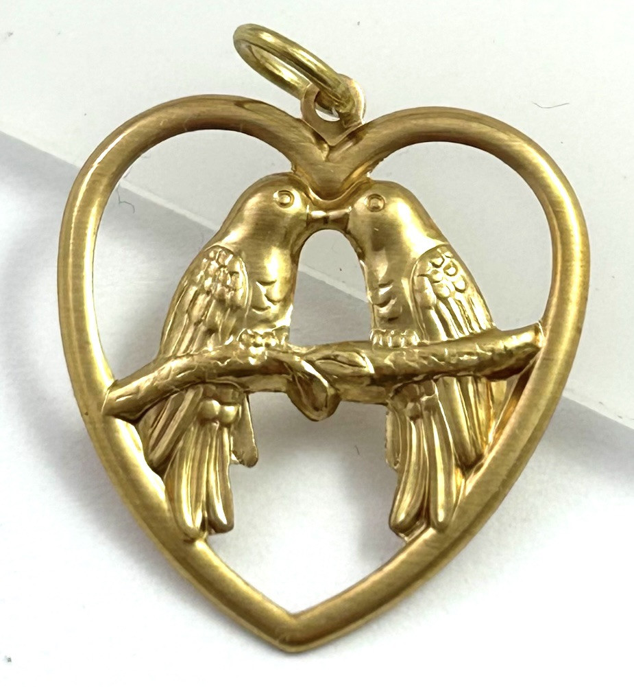Vintage Charm Lovebird Heart Pendant Brass Stamping Vintage Jewelry Gift For Her