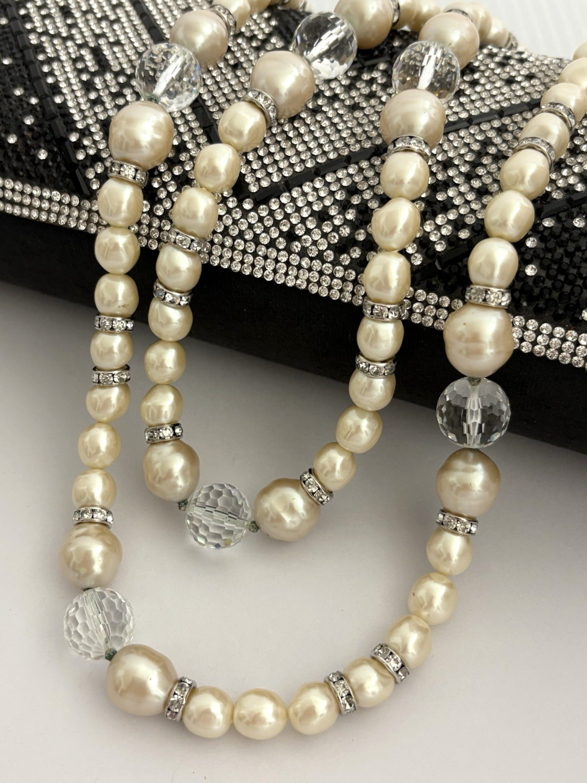 Vintage YSL Yves Saint Laurent Necklace Long Opera Faux Baroque Pearl Choker