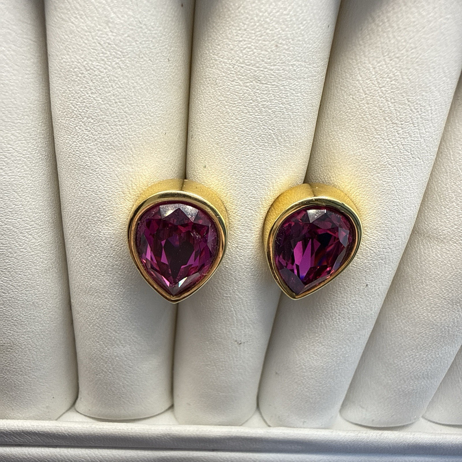 Vintage Swarovski Earrings SAL Pink Rhinestone Crystal Pear Teardrop Gold Plated