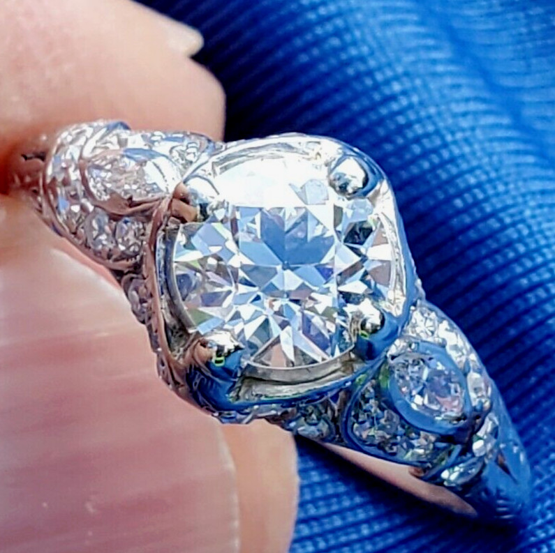 Original EARTH MINED DIAMOND Deco Engagement Ring Vintage PLATINUM Solitaire 2CT