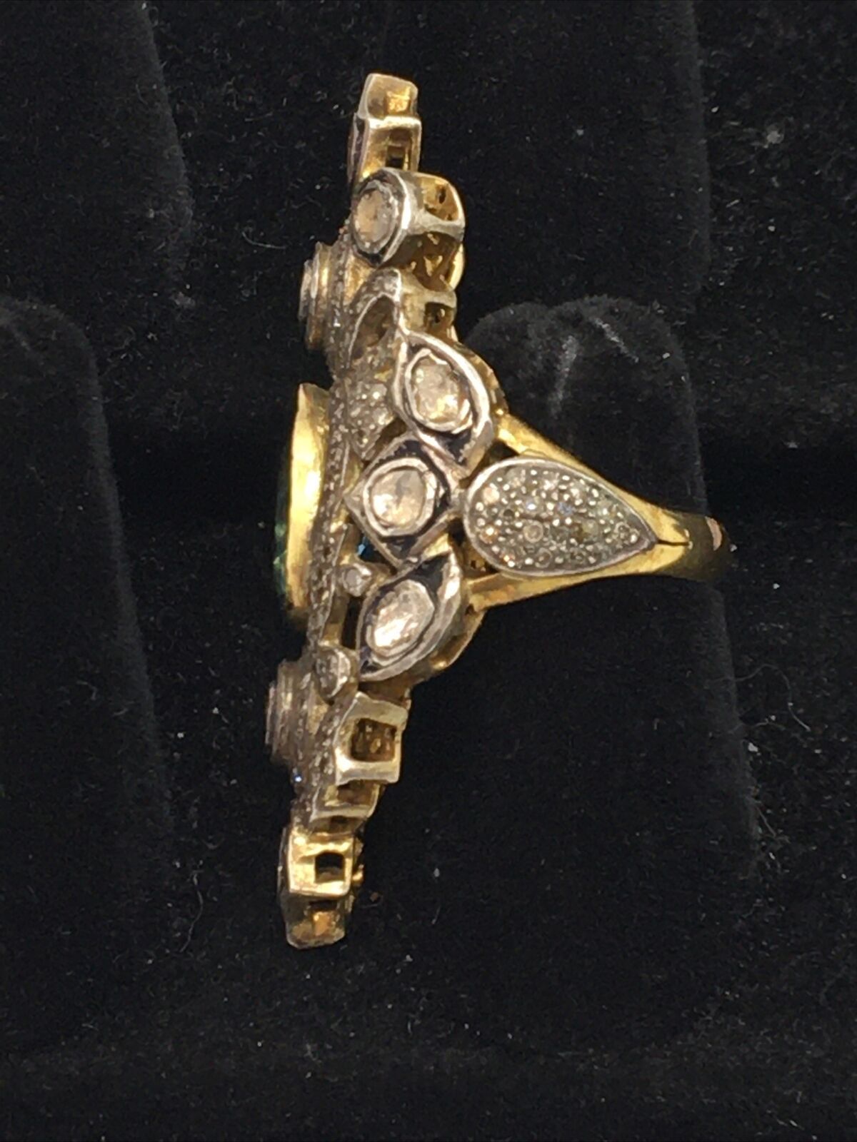 Vintage 14K Two Tone Gold 2.75TCW Diamonds & 3.40CTW Blue Topaz Ring 19.3gr.