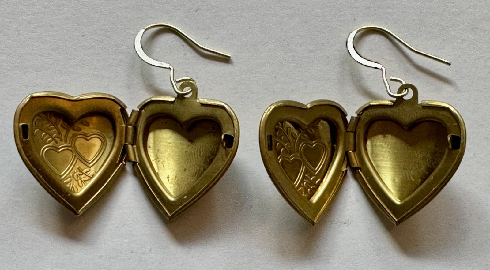 Vintage heart locket double heart etched design brass charm 1″ earrings