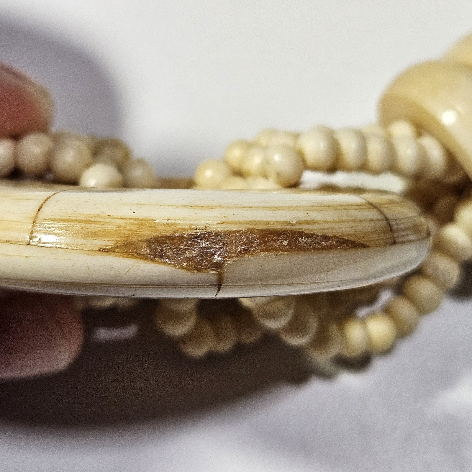 Vintage Hand Carved Bovine Bone Multi Strand Statement Necklace Pendant Boho