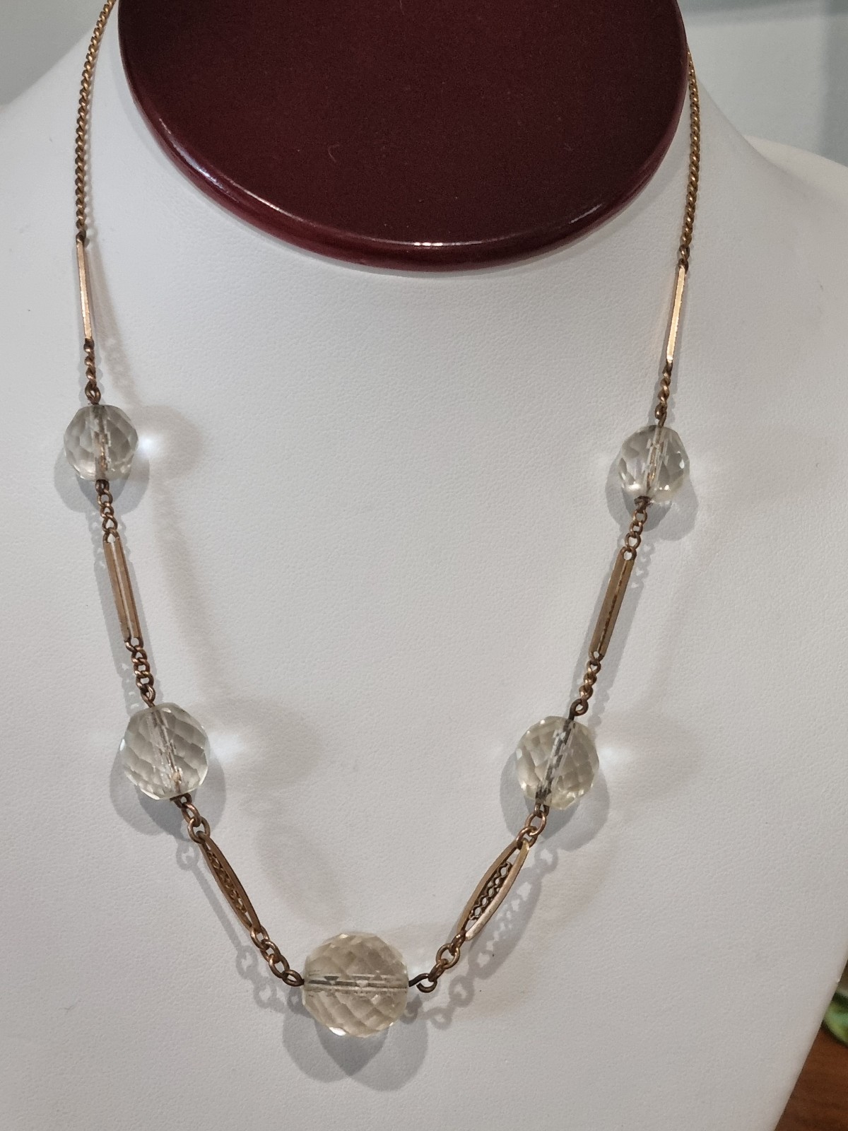 Antique 12k Rose Gold Filled 1930s Deco crystal ball faceted necklace See Video