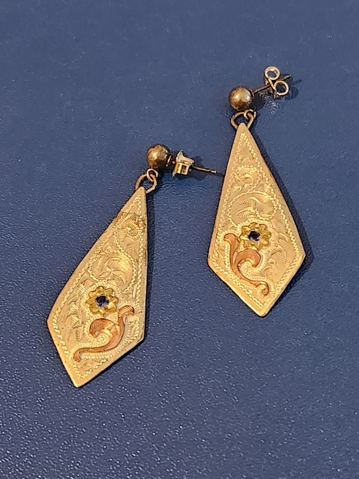 Sterling Silver Blue Stone Floral Design Dangle Earrings