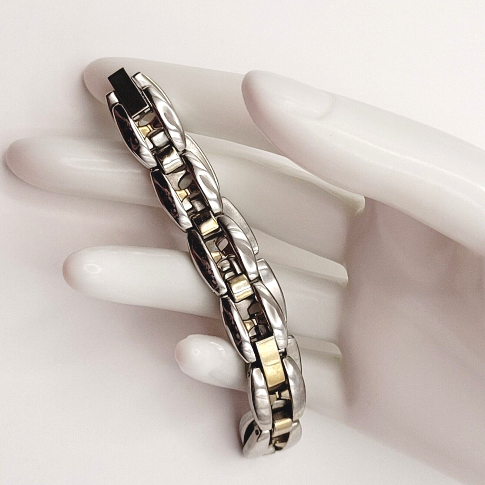 Bold Chunky Link Classic Style Stainless Steel Plated Two Tone Bracelet 7.5 Inch