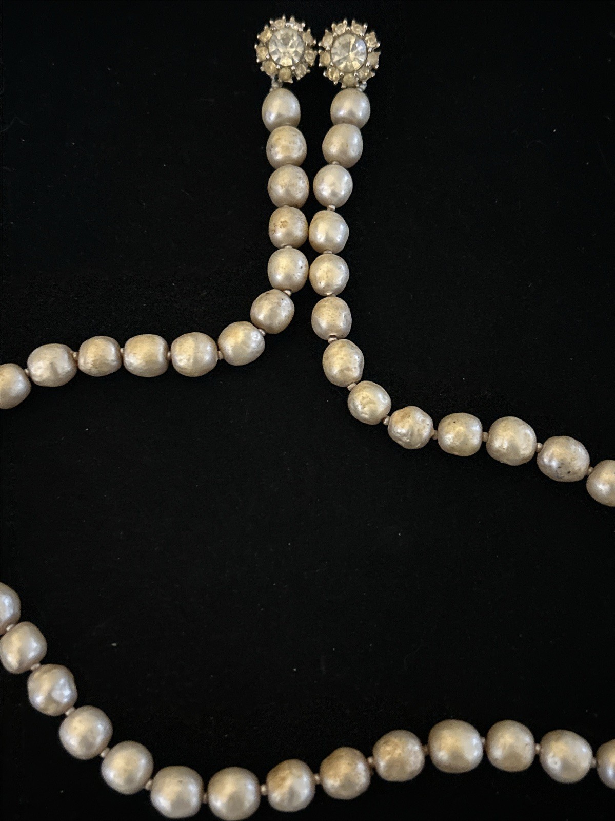 Judith McCann 40s Signed NY 58 Shuvon Pearl Necklace Dual-Hook Clasp CRYSTAL VTG