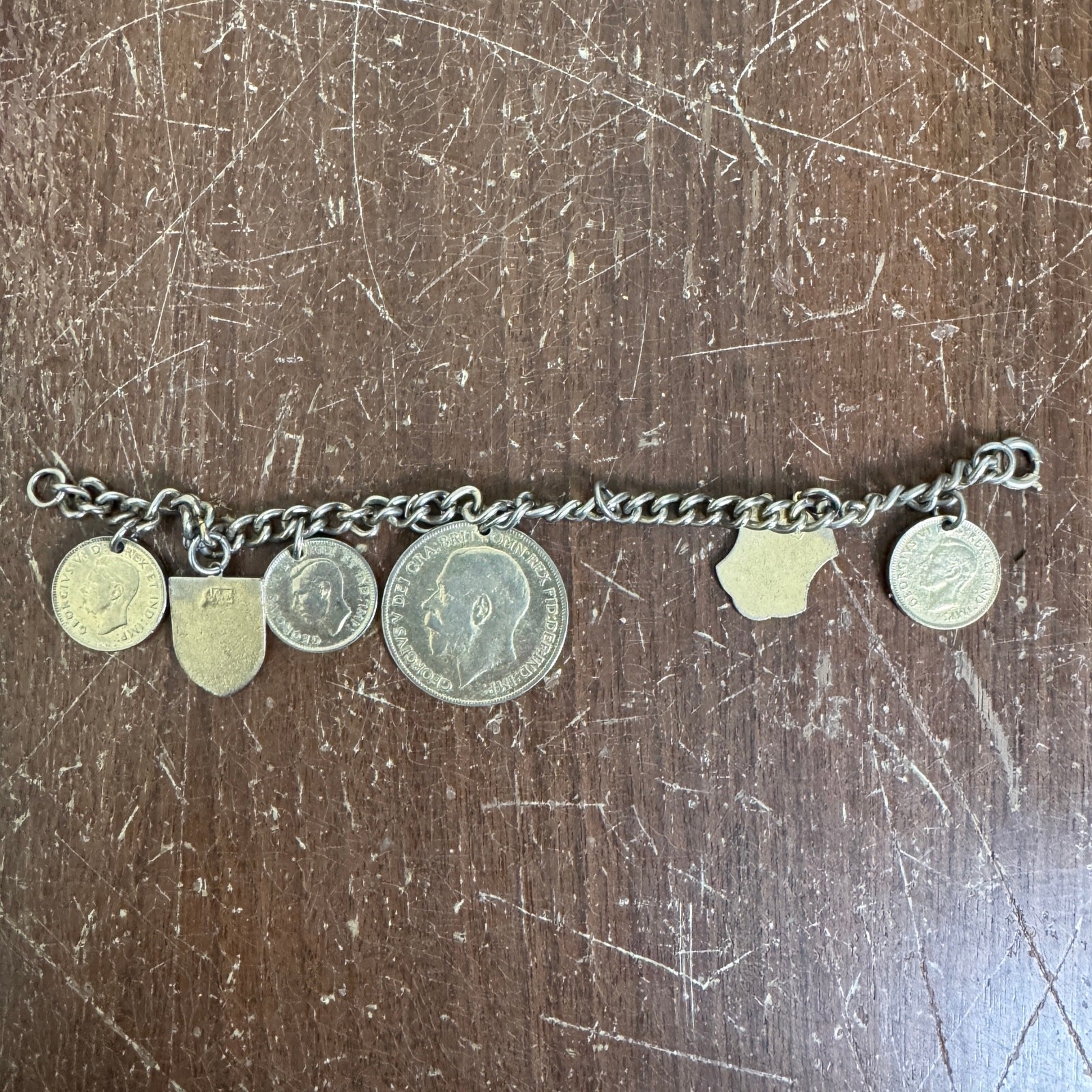 Coro Vintage 1920s 1940s Coin Bracelet Great Britain Canada Coat of Arms Pendant