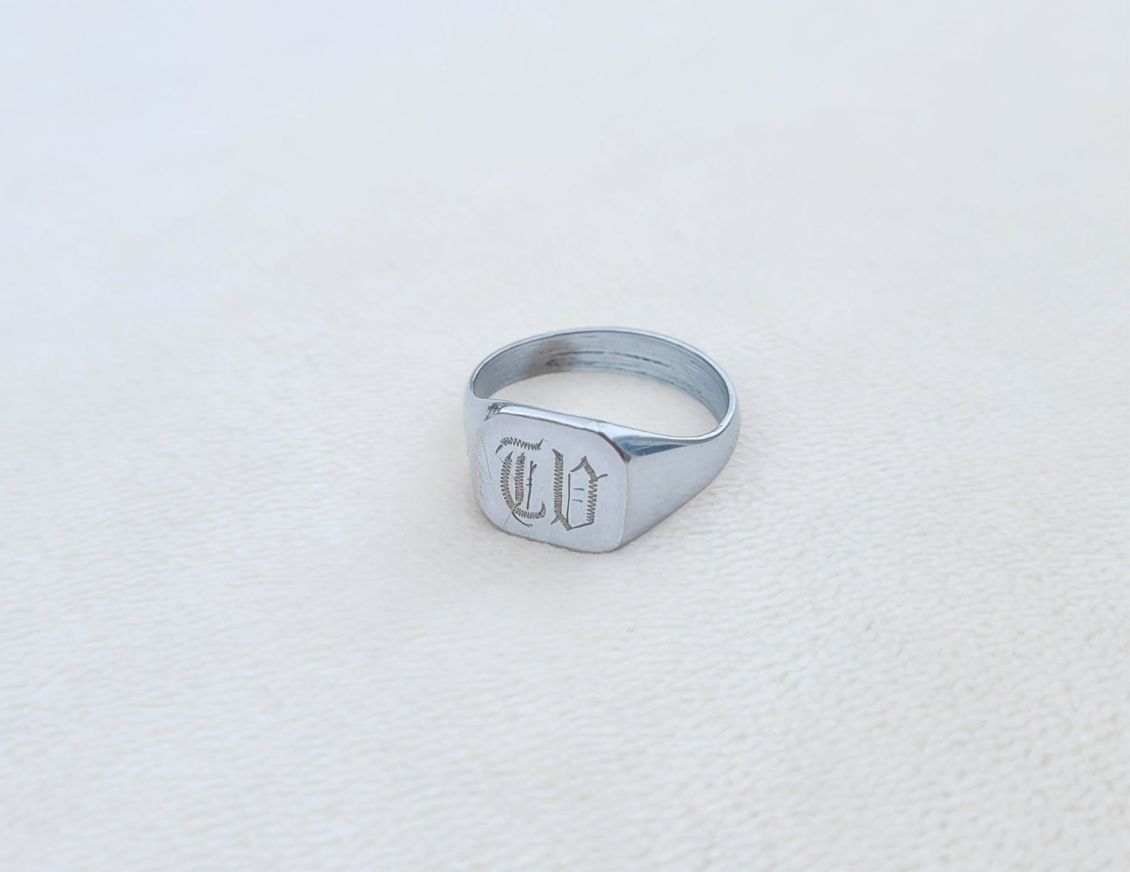 Vintage Monogram Script Signet Silver Tone Ring Size 13 – CD? TD?