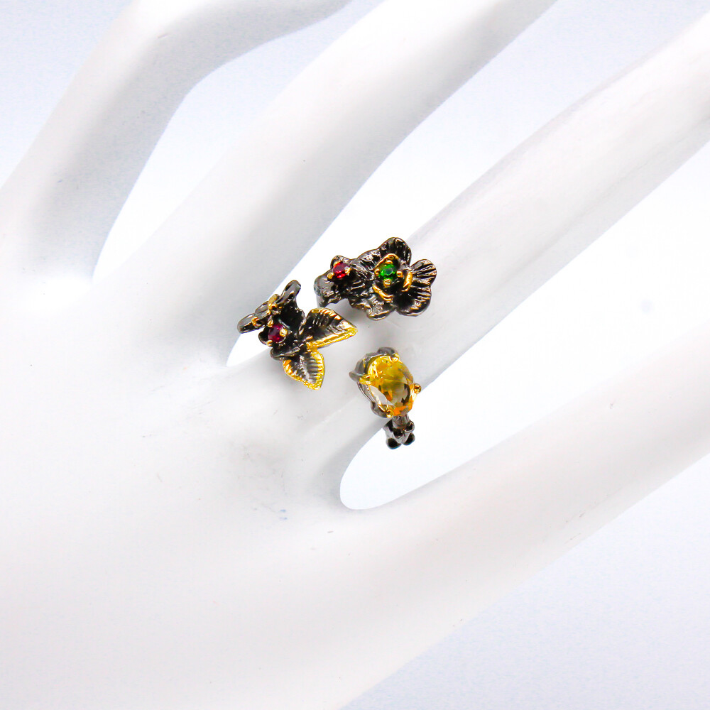 Flower style Not Enhanced Natural Citrine Silver 925 Sterling Ring/ RVS97