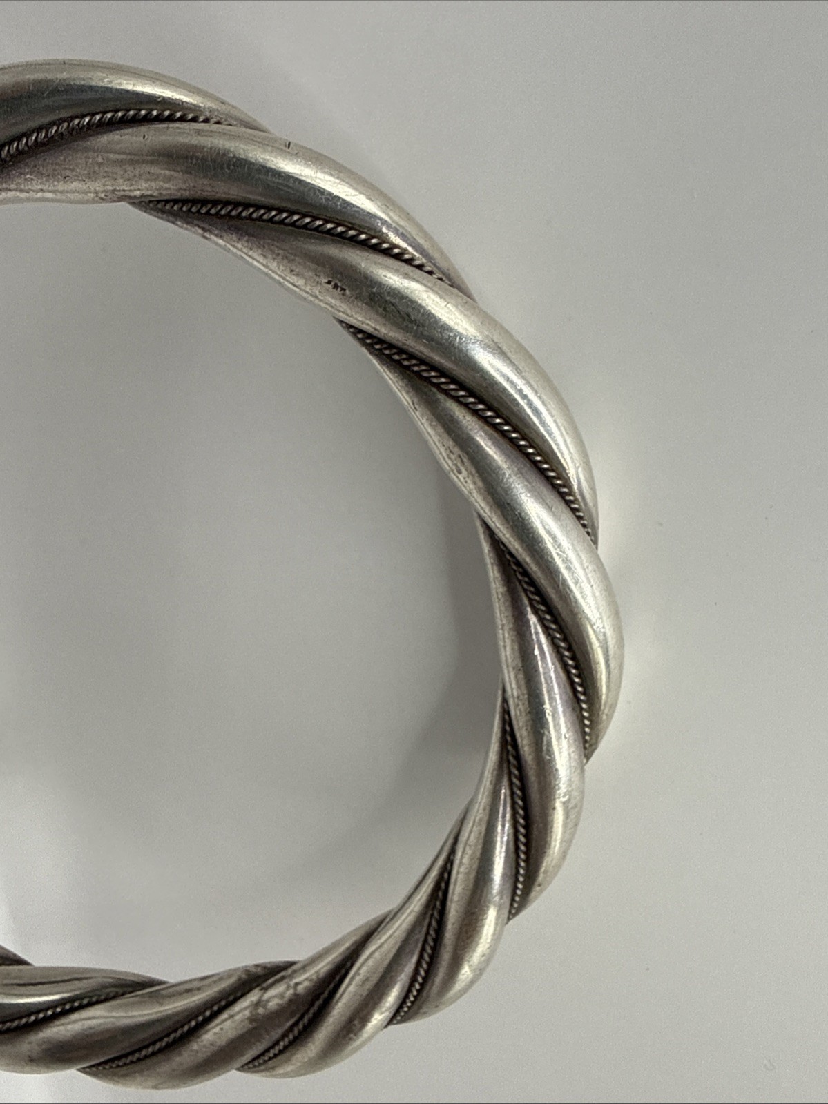 900 Silver Chucky Heavy Twisted Mexico Taxco Bracelet Bangle (63.7gr)