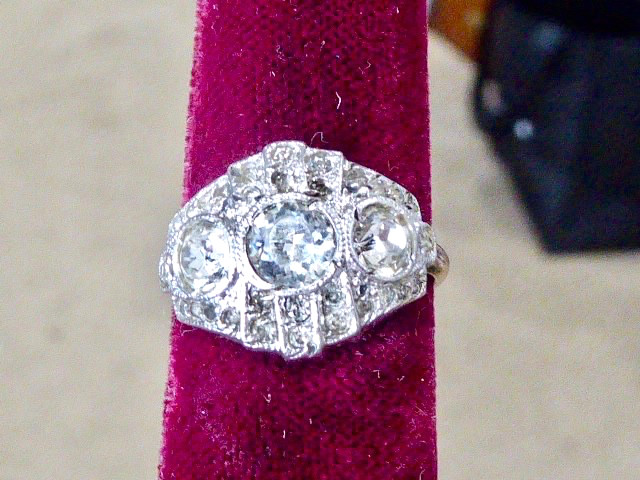 ANTIQUE EDWARDIAN 10K YG ON STERLING SILVER SIZE 6.75 CLEAR STONE RING DECO RING
