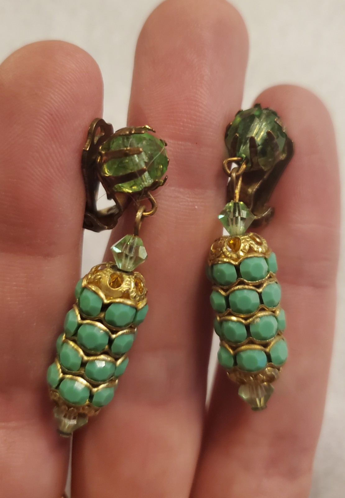 Vintage Austrian Green Crystal Dangle Earrings