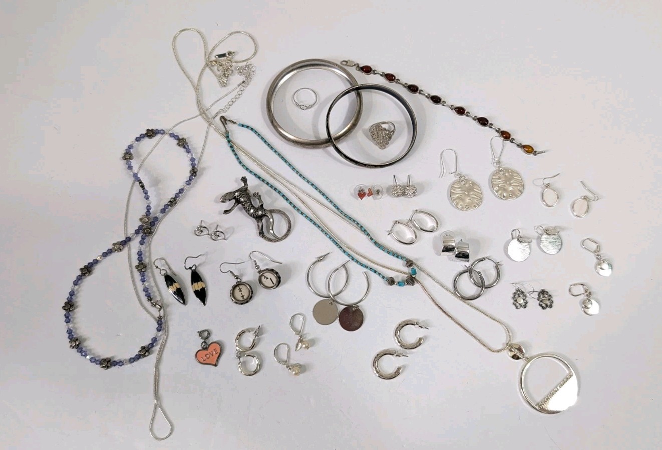 Mixed Silver Toned Jewelry Lot Some Marked 925