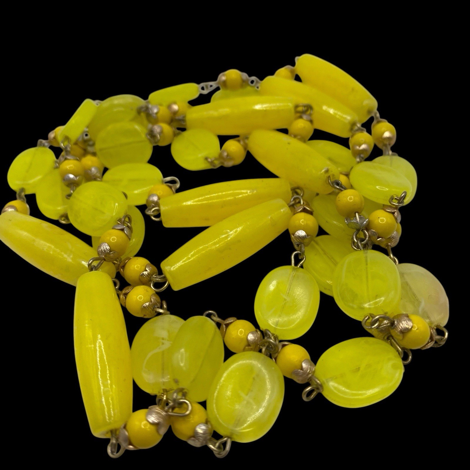 Vintage Bright Yellow Long 48″ Flapper Necklace Costume Jewelry