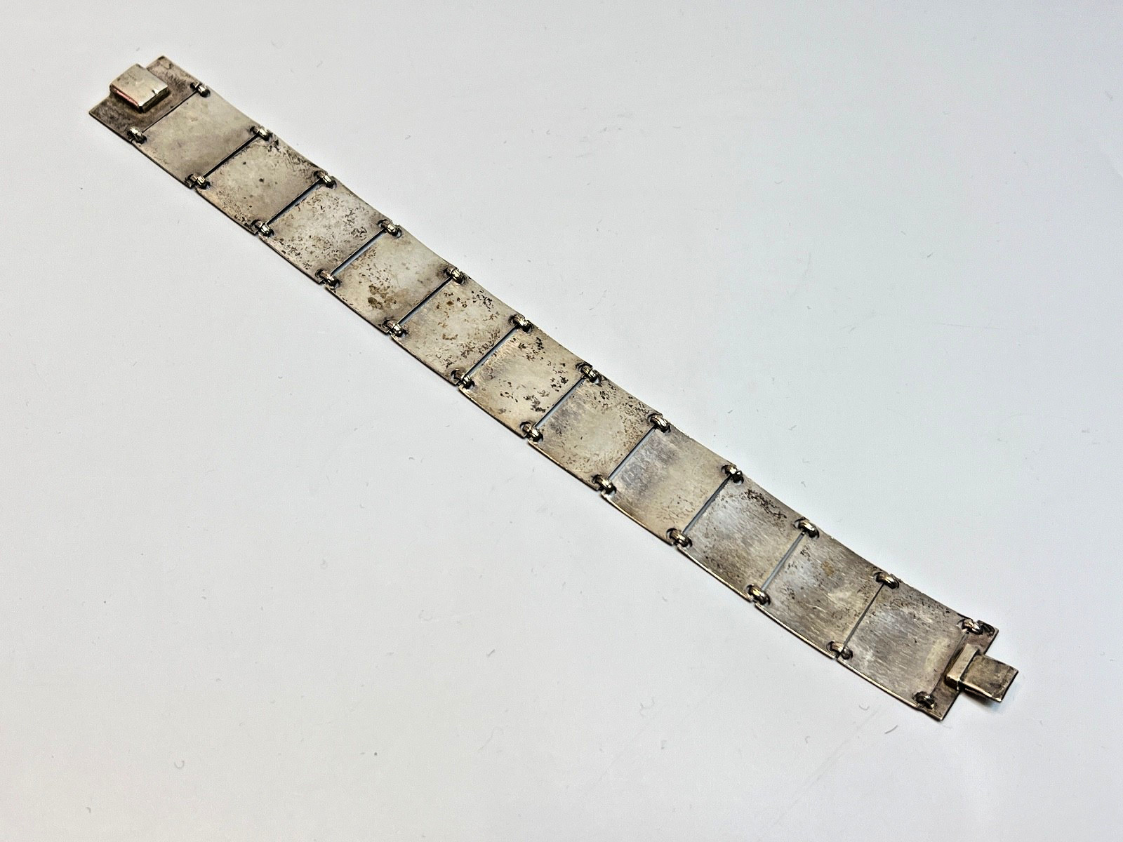 Antique German 835 Silver Art Deco Link Panel Bracelet Geometric Flowers