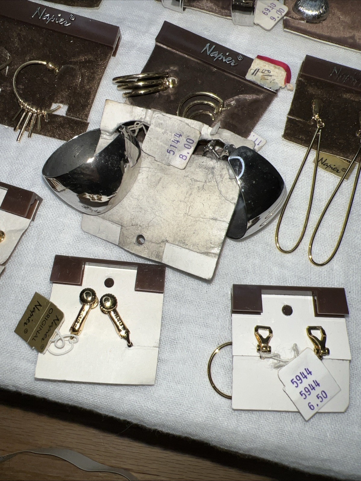 VTG NOS Napier 13 Pr Clip On Earrings Lot Gold Silver Tone Modernist 1978-85