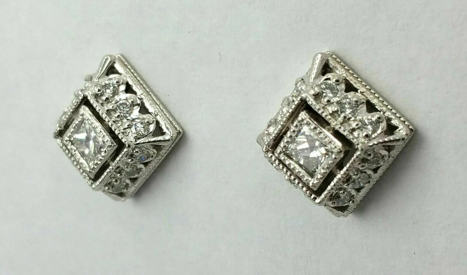 Art Deco Style Lab Created Diamond Engagement 14K White Gold Finish Earrings