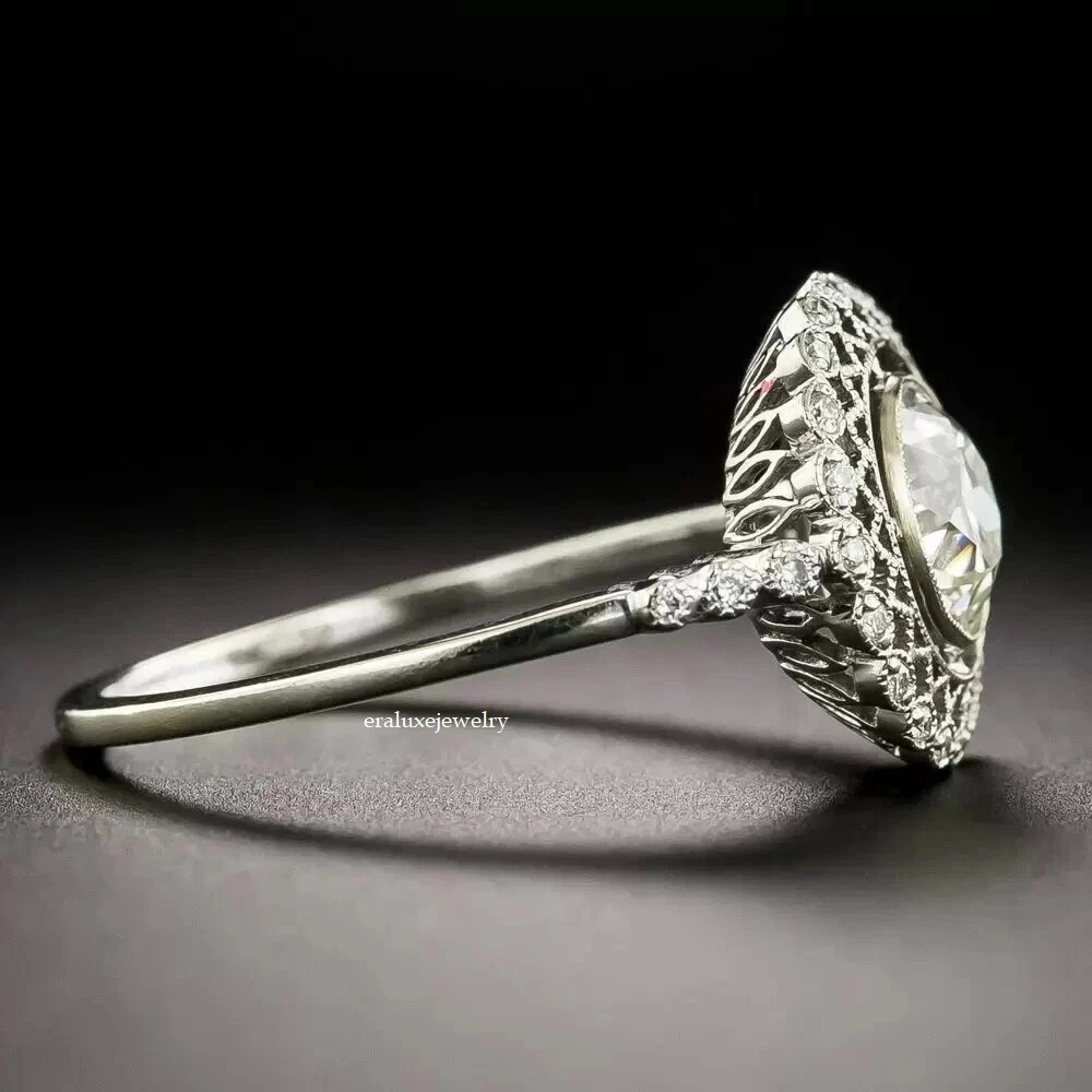 Art Deco Style Lab Created Diamond Engagement Wedding 14K White Gold Finish Ring
