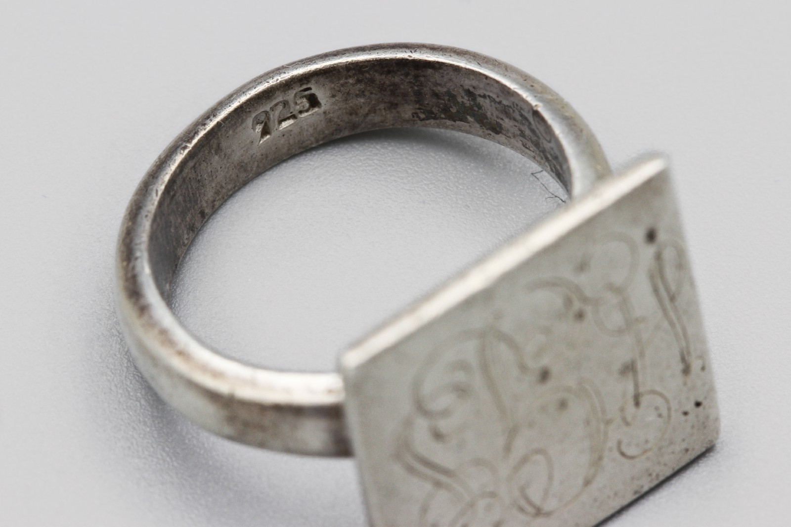 Engraved Letters Squared Ring Size 4.5, 925 Sterling Silver Monogram Pinky Ring