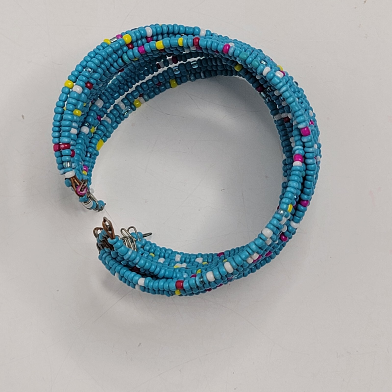 Wide Seed Bead Wrap Bracelet Open Cuff Blue Cultural Southwestern