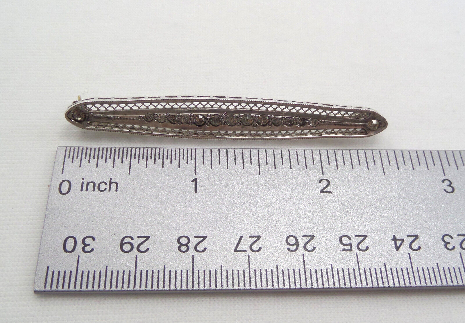 VTG Sterling Silver Art Deco Bar Pin with Cubic Zircons 6.1 Grams 2.5” Long