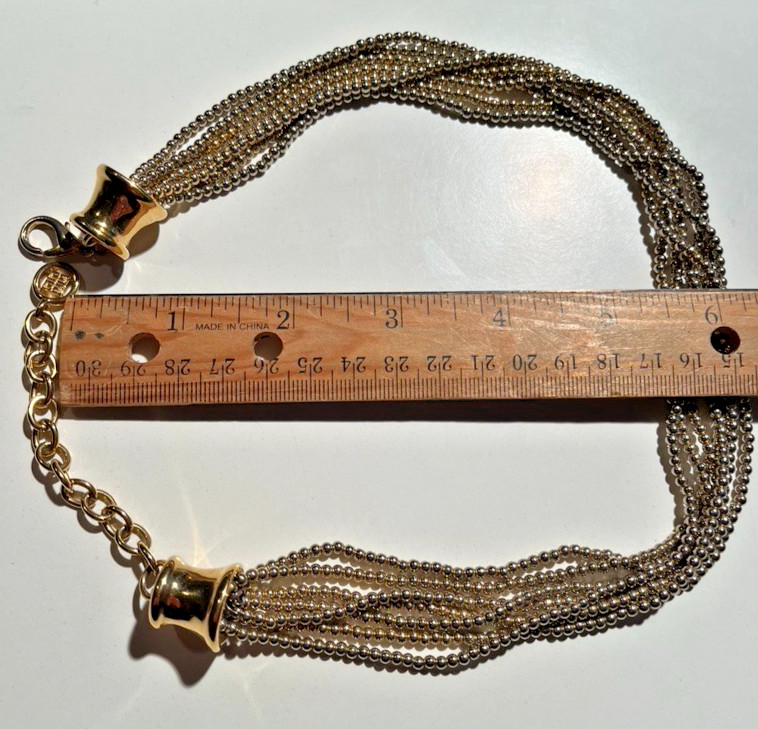 Vintage GIVENCHY signed 7-Strand Gold Tone Beaded 19″ Choker Necklace!
