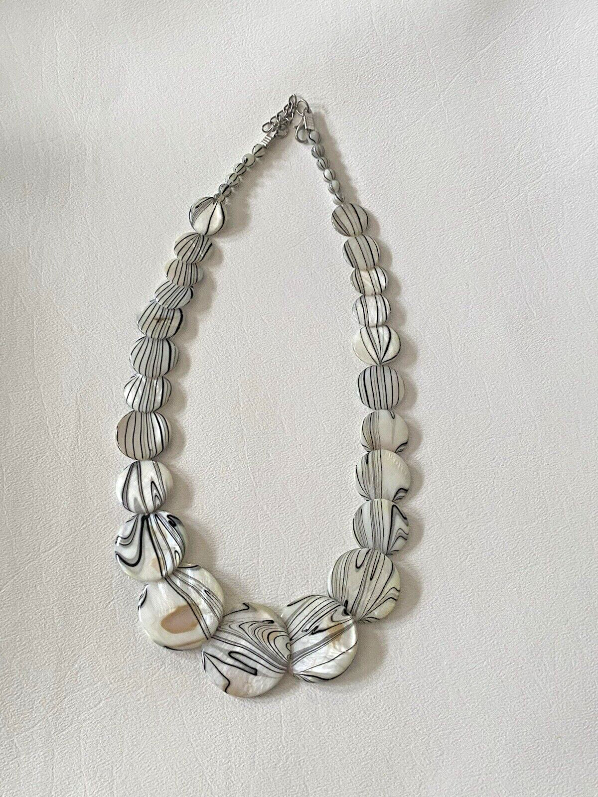 Reversible Vintage Bone Or Stone Bead Necklace – Flat Disk Beads – 18″ Lobster