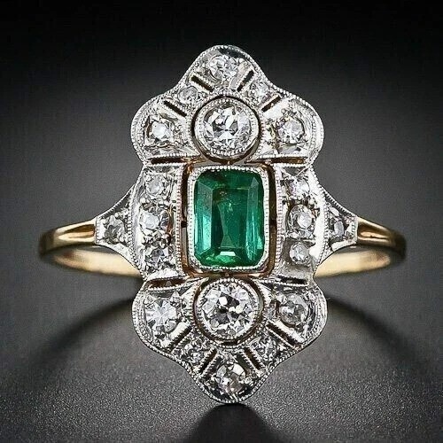 3.5Ct Art Deco Style Lab Created Emerald Engagement Wedding 14k Gold Finish Ring