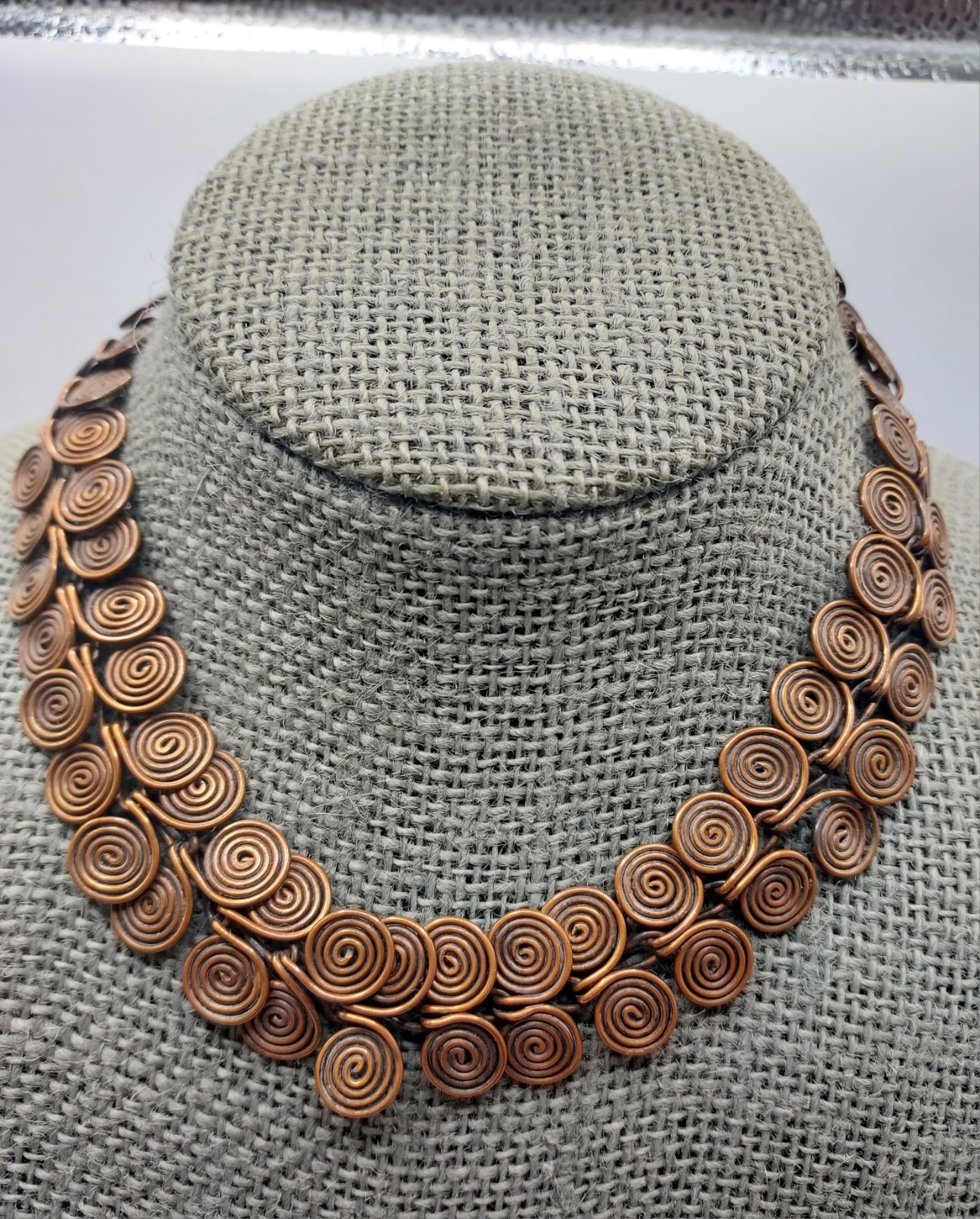 Vintage Copper Tone Spiral Wire Necklace Choker 16” Handmade