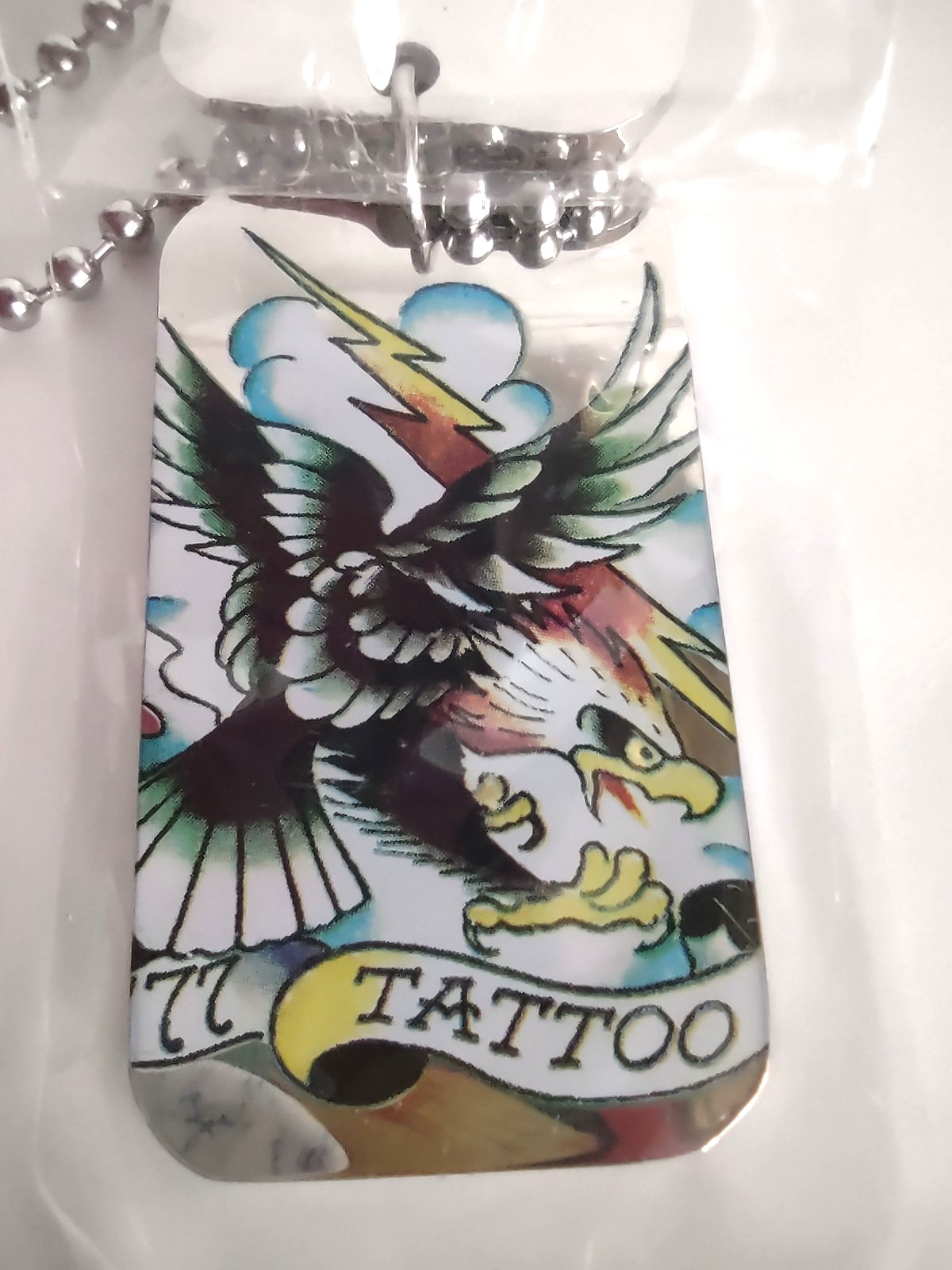 Signed Ed Hardy Rhinestone Eagle Y2K Dog Tag Chain Necklace *23″