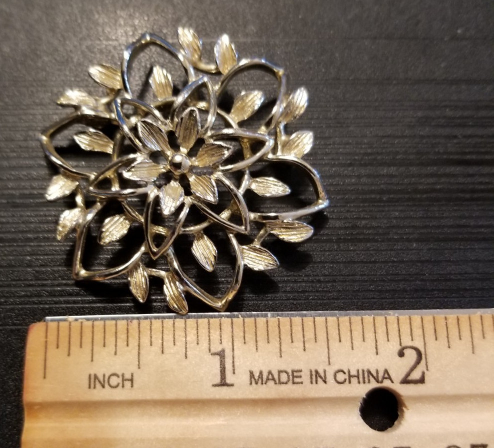 Floral & Leaf Brooch Pin MCM Open Design Straight Back Signed S Coventry