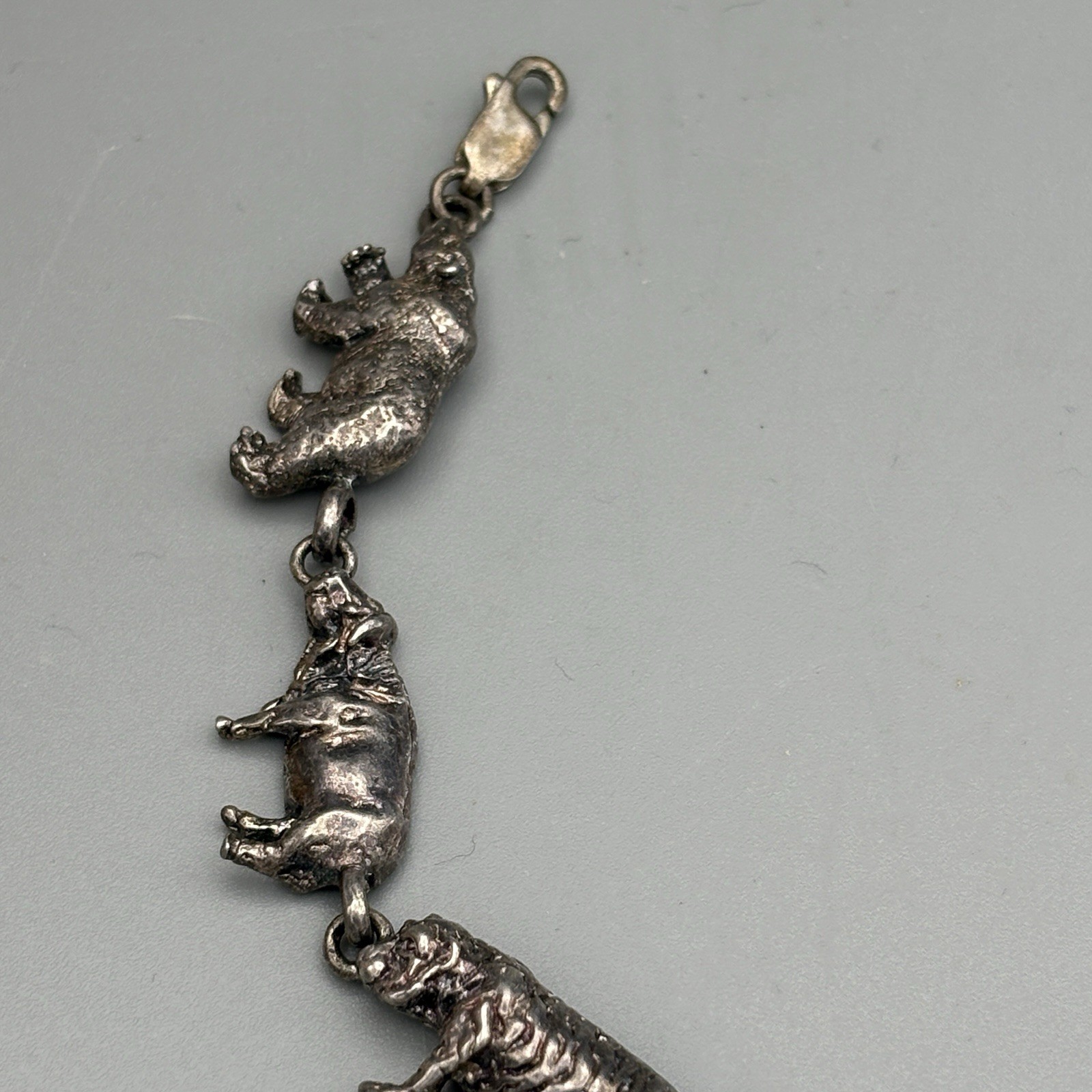 Vintage Sterling Silver African Animal Link Bracelet 8″ Dimensional 22.04g 925