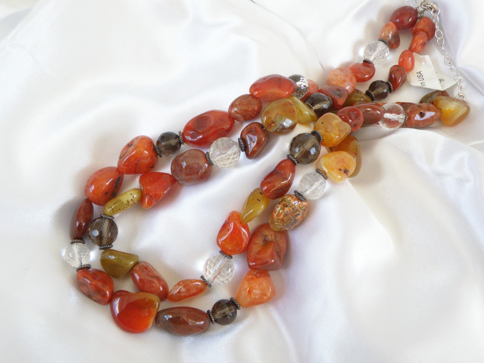 Vintage Natural Carnelian Multi Stone Bold Sterling Silver Necklace