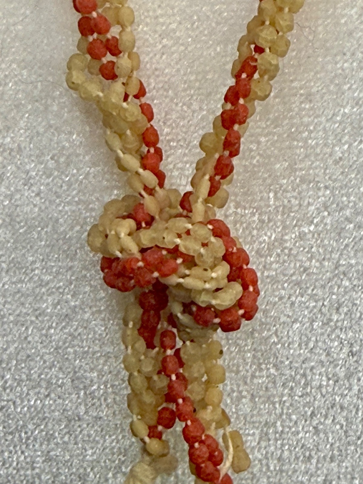 ntique 1920s 1930s Bead Braided Lariat Necklace Art Deco Frosted Pink Cream Czec