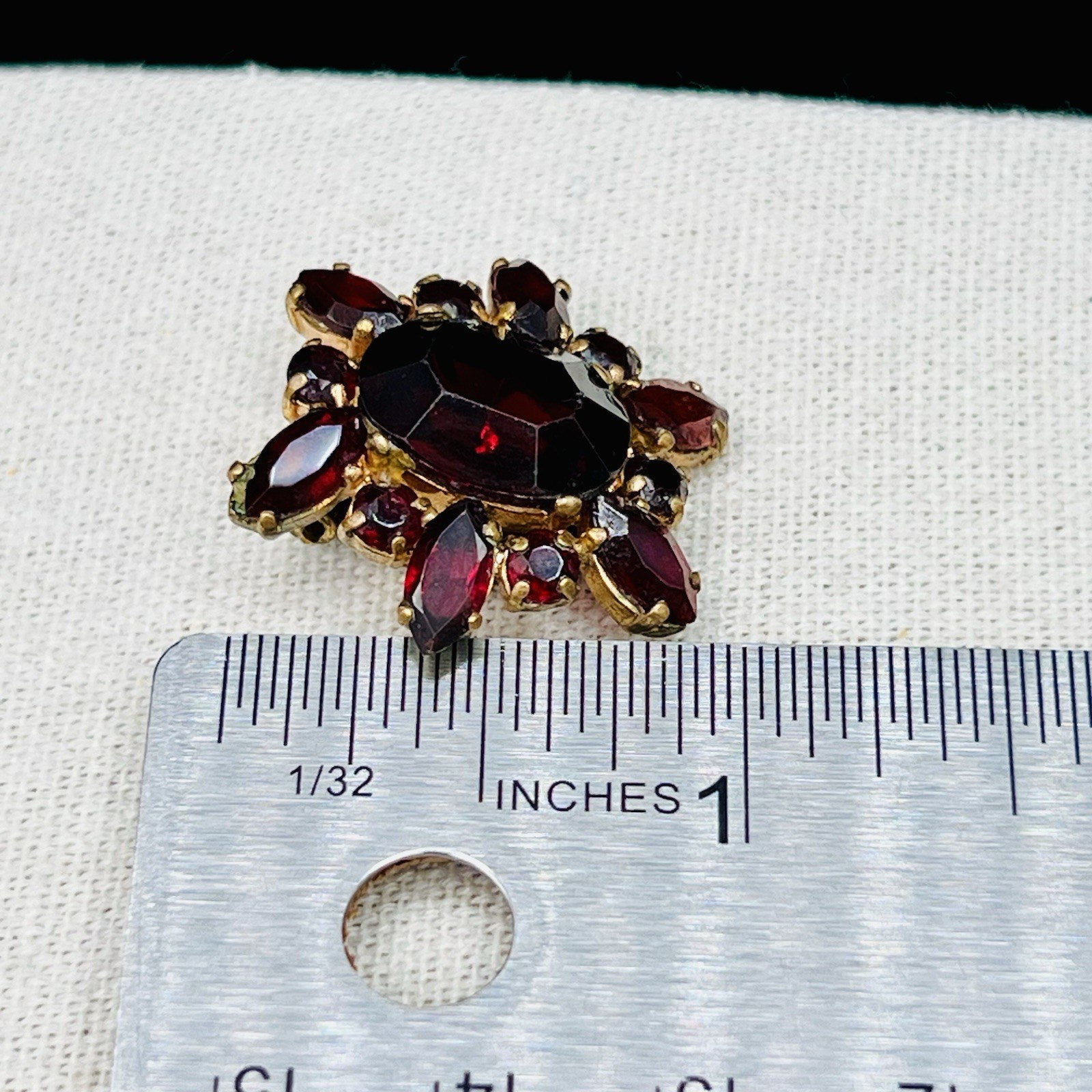 Vintage Garnet Red Plum Rhinestone Brooch Clip Earring Set Gothic Glam Statement