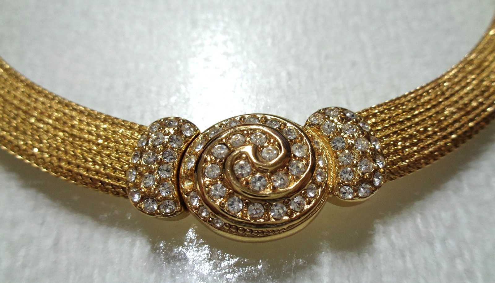 CHRISTIAN DIOR Signed, Authentic, Vintage, Gold Tone, Clear Rhinestones Swirl Me