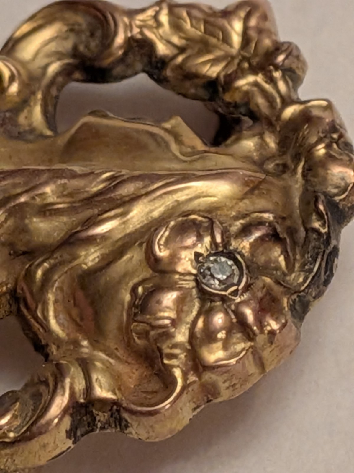 antique art nouveau 12k Yellow Gold Diamond Pin Pendant Goddess Of Spring 3.22g