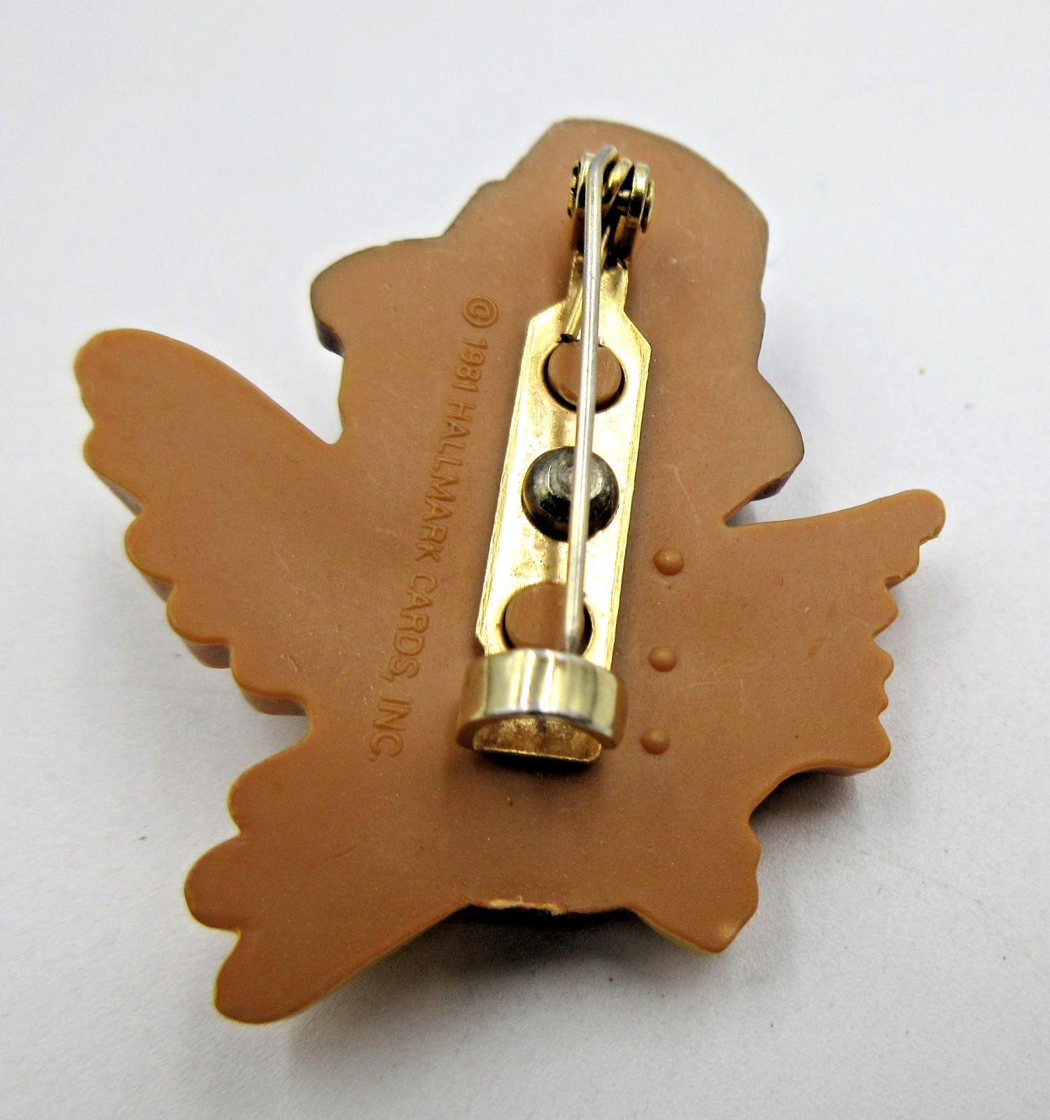 VTG 1980S HALLMARK CARDS SMILE FACE PILGRIM BIRD THANKSGIVING brown Brooch Pin