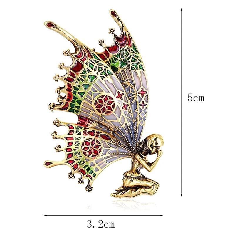 Vintage Art Nouveau Style Fairy Nymph Pendant Butterfly Brooch Shawl Pin Jewelry
