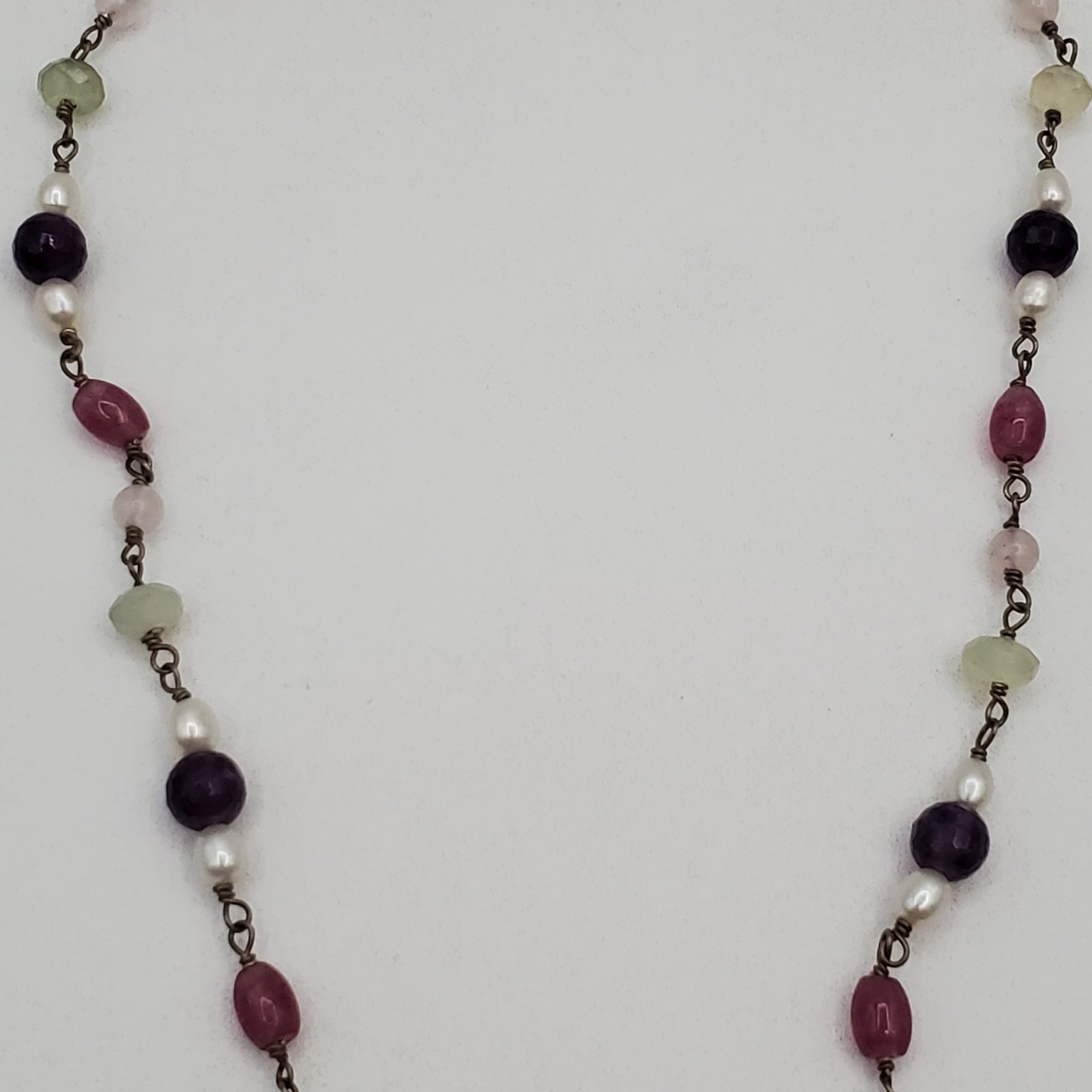 VTG 925 Pearl and Gemstone Jade Teardrop Necklace 18in Sterling Silver 12gtw