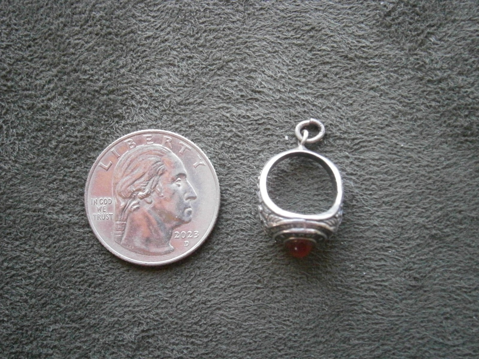 United States Army Ring with Red Stone Vintage Sterling Silver Charm Pendant 5g